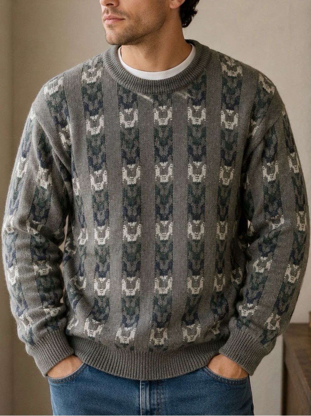 Vintage Cortina Italia Men’s Sweater Large Made in Italy Crew Neck Cotton Blend